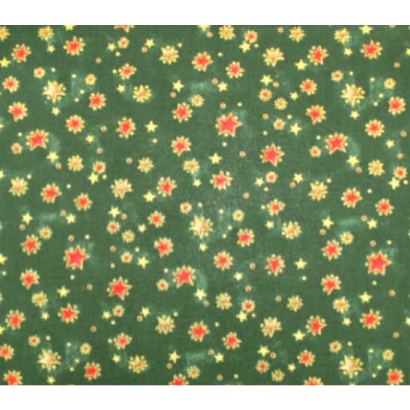 Noel : Grøn julsbagside stof med stjerner. 140 cm bred