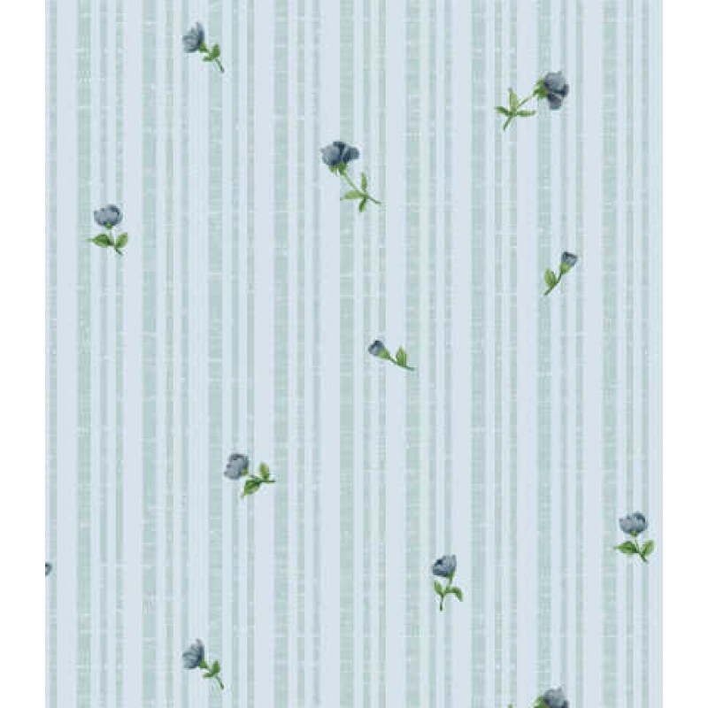 Romance : Blå stribet med små roser.