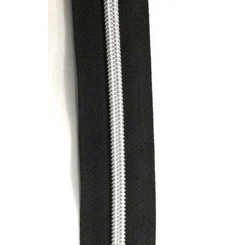 6 mm lynlås i metermål - Sort / Sølv