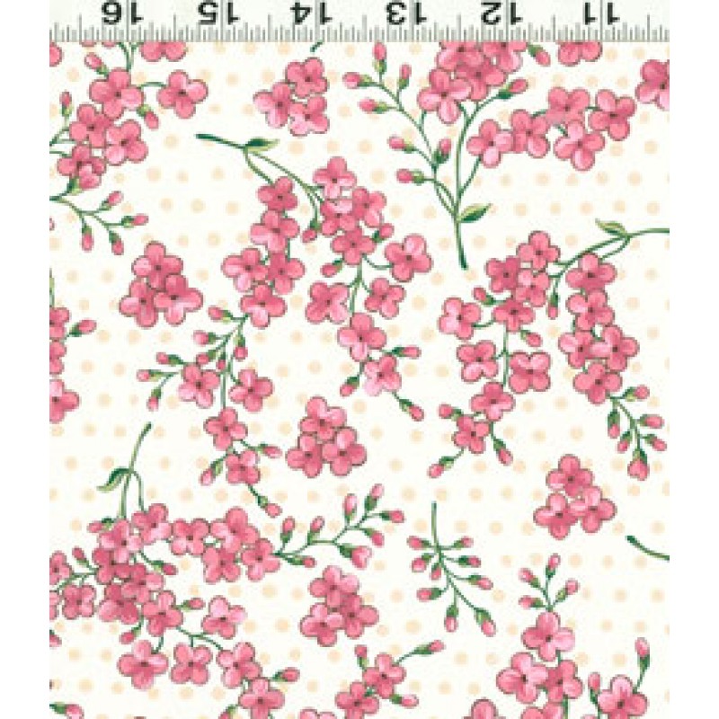 Isabella : Creme m/ Lyserøde blomster - NEDSAT : 80.- pr meter.